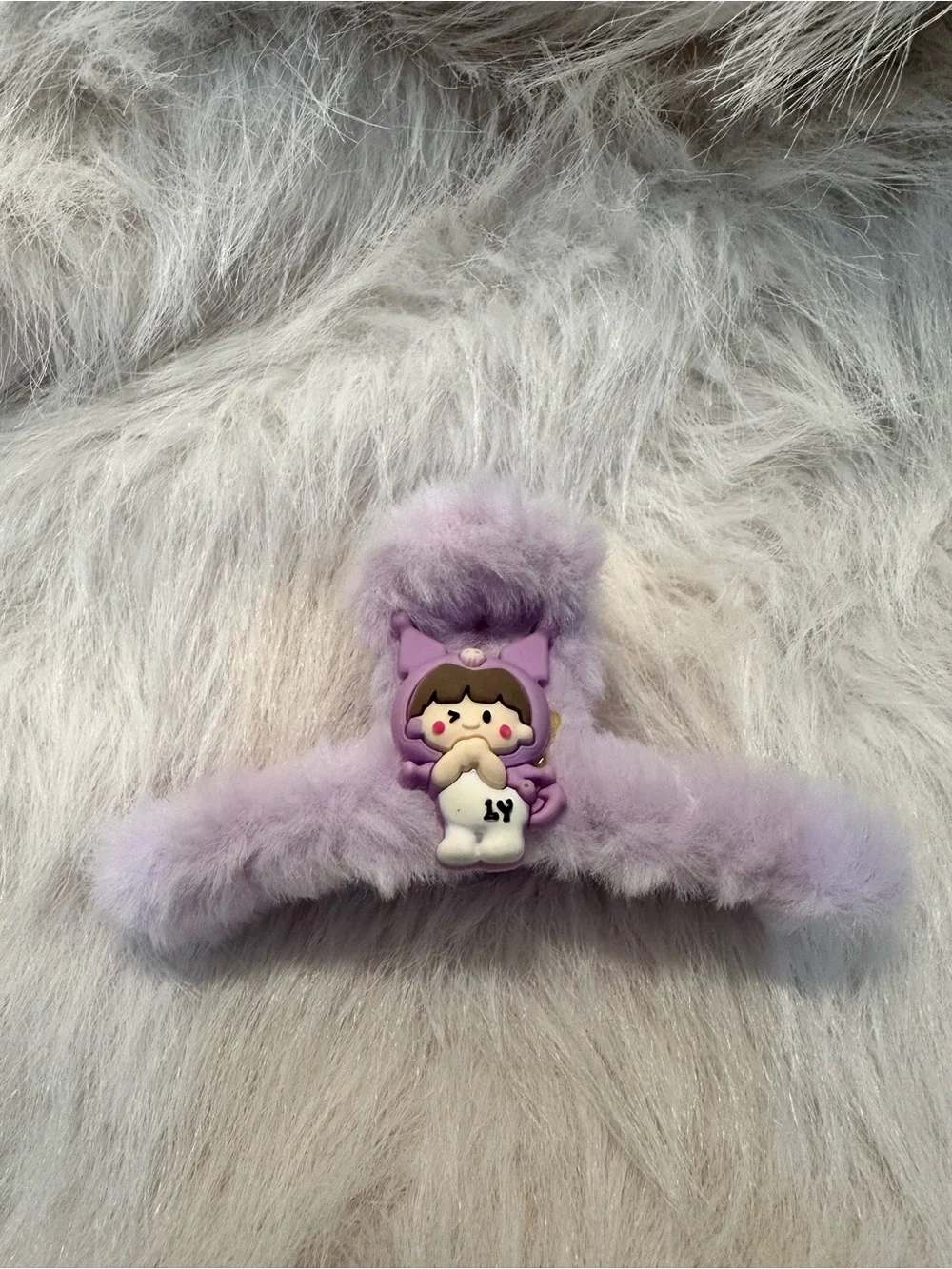 Set of 5‎ Fuzzy Cartoon Hair Clips - Pink, Lilac, Peach, Beige, Blue